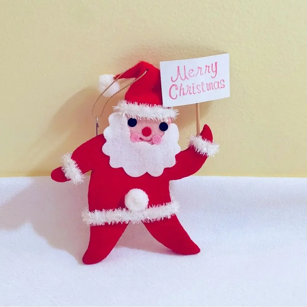 MCM Retro Handmade Santa MERRY CHRISTMAS Sign Ornament Holiday Decor Kitsch